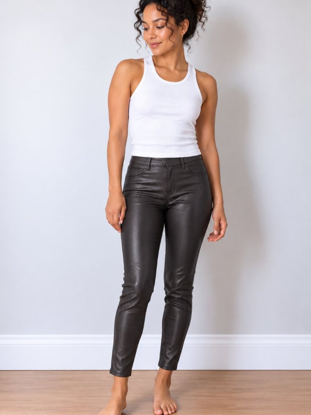 NWT SPANX Leather-Like Ankle Skinny Pant Luxe Black Petite S